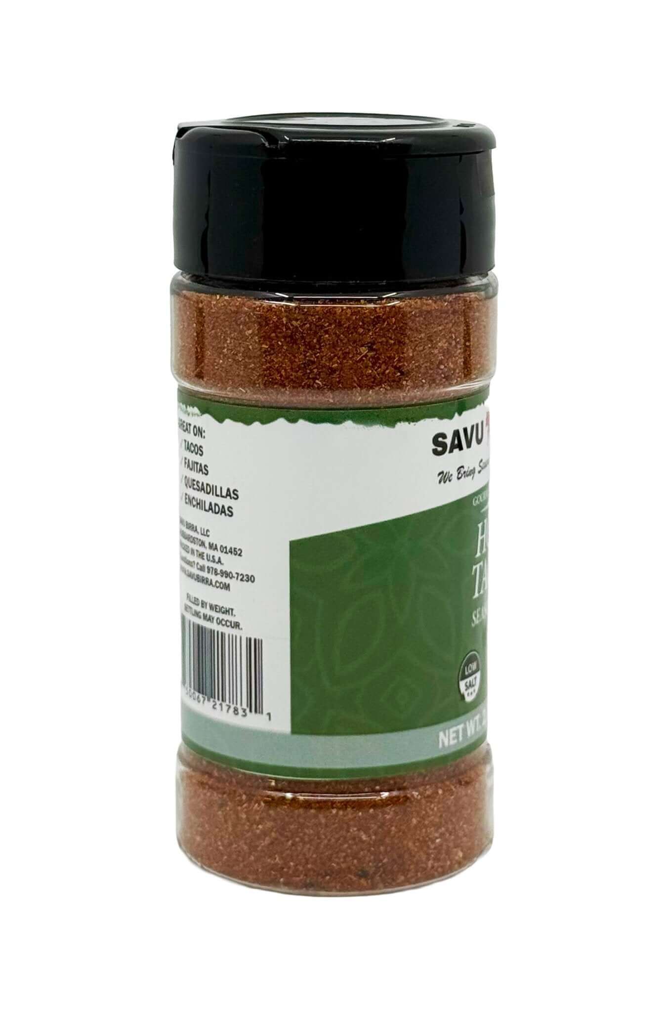Hot Taco Seasoning Blend bottle featuring a zesty mix of spices for flavorful dishes.