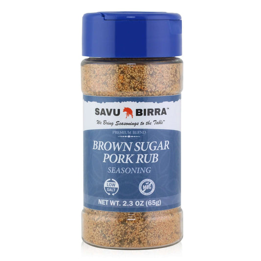 Savu Birra Brown Sugar Pork Rub jar from the Meat and Vegetable Seasoning Variety Pack