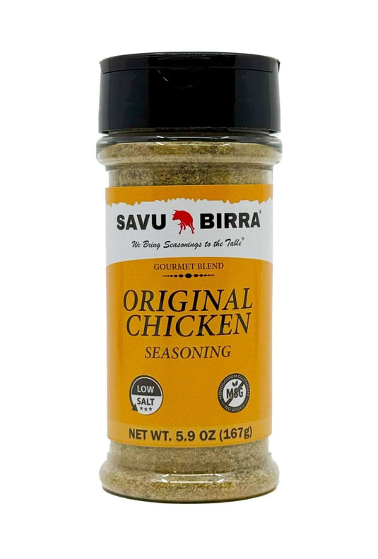 Savu Birra Original Chicken Seasoning jar, front label