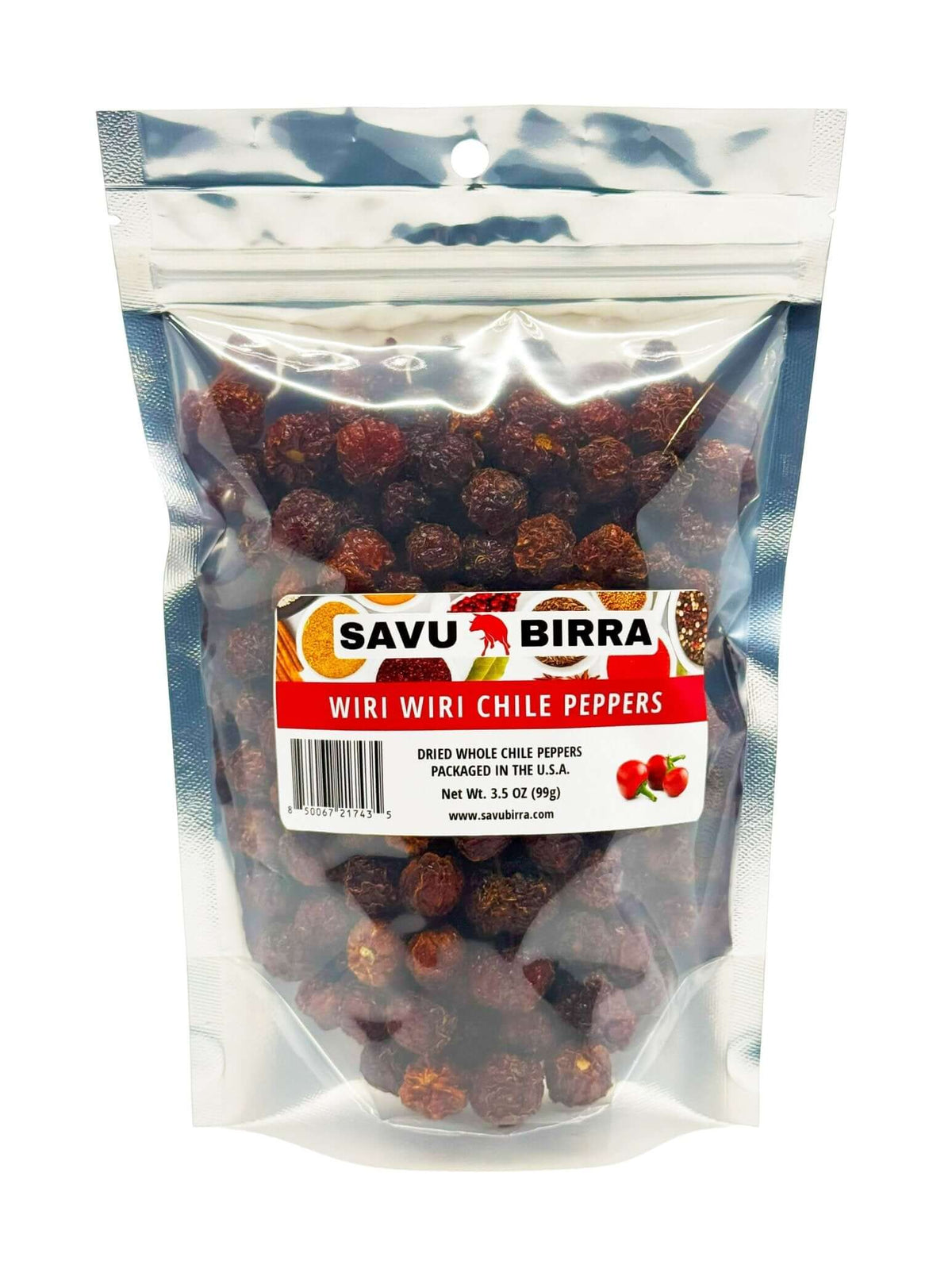 Whole dried Wiri Wiri Chile Peppers in a package, showcasing vibrant color and premium quality for flavorful dishes.